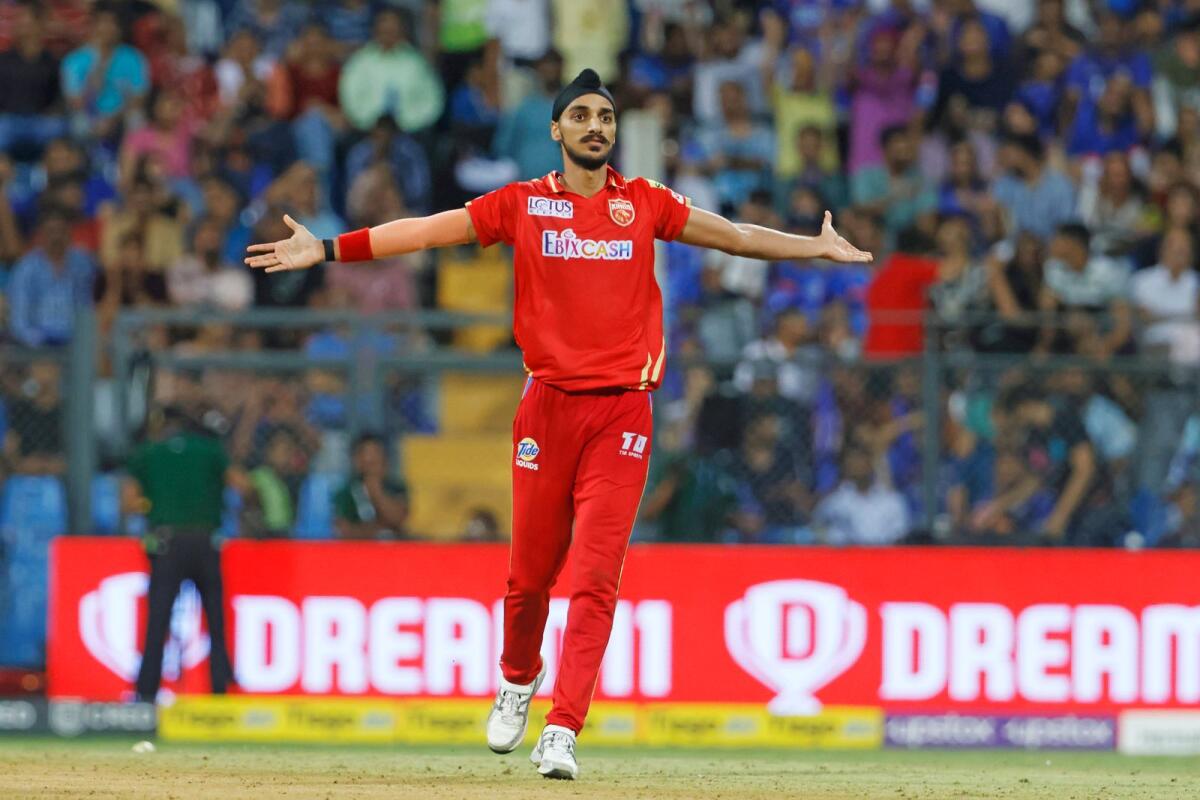 Arshdeep Singh of Punjab Kings celebrates the wicket of Nehal Wadhera of Mumbai Indians. — IPL