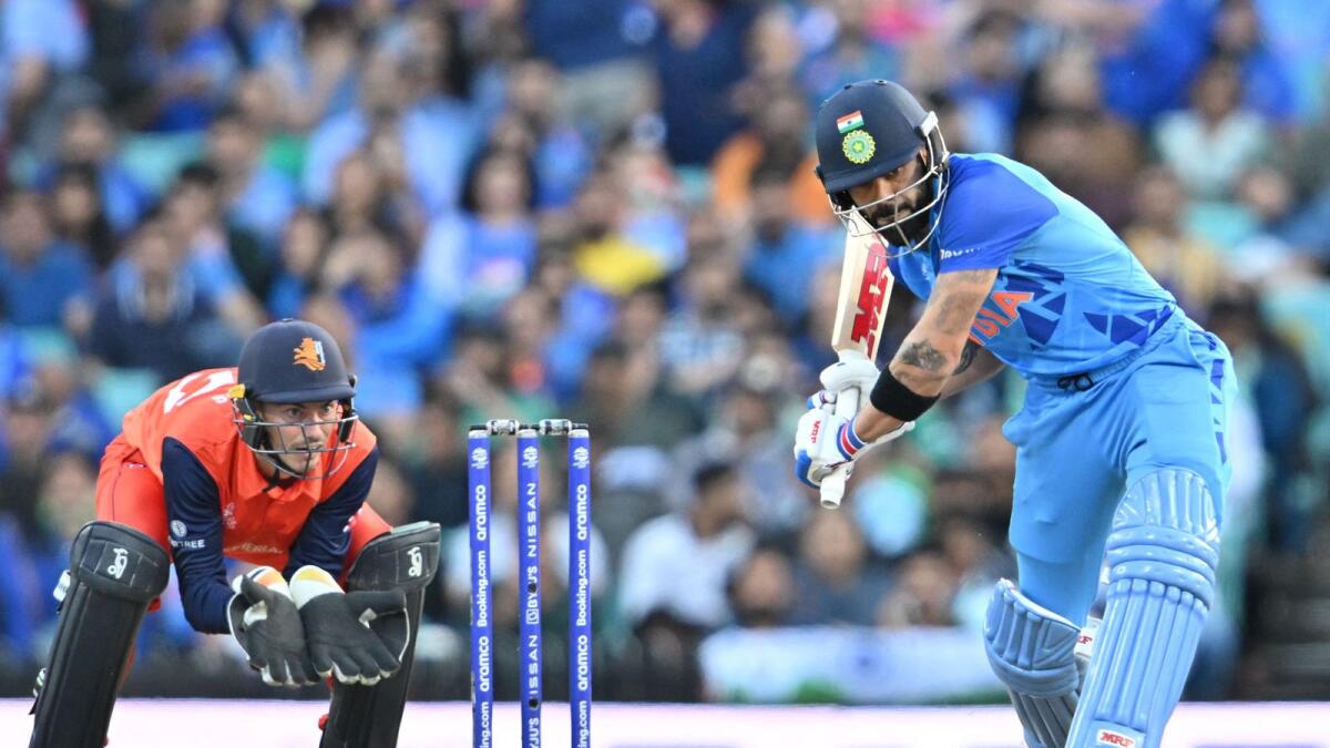 India's Virat Kohli plays a shot during the ICC men's Twenty20 World Cup 2022 cricket match between India and Netherlands in Sydney. -AFP