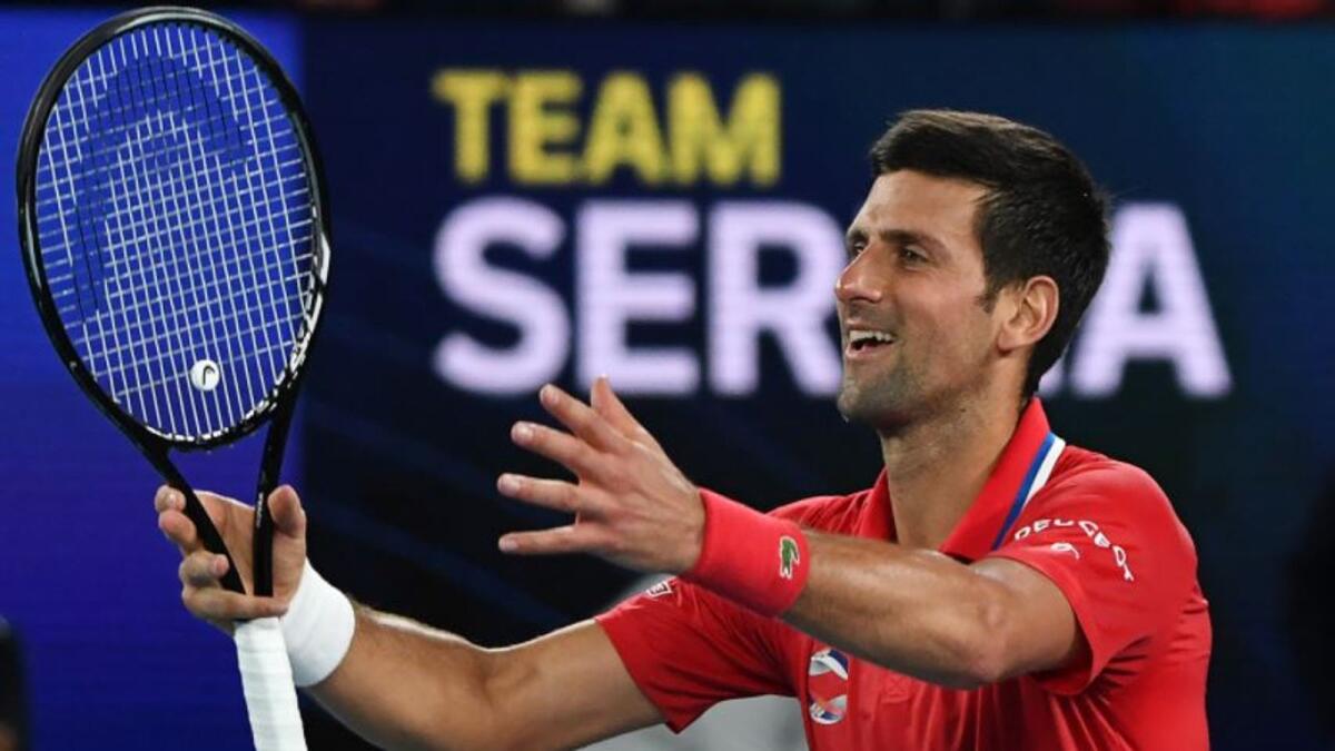 Novak Djokovic reacts during the match. (ATP Cup Twitter)