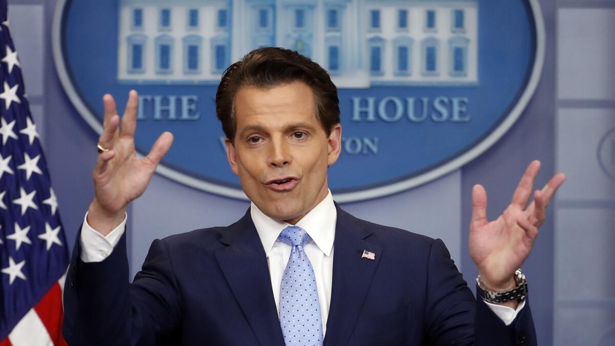 Anthony Scaramucci speaks to members of the media