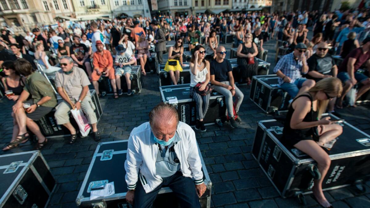 Hundreds of people working in the music industry protest against the country's anti-coronavirus measures at a demonstration with the motto 'For Live Music' at the Old Town Square in Prague. Photo: AFP