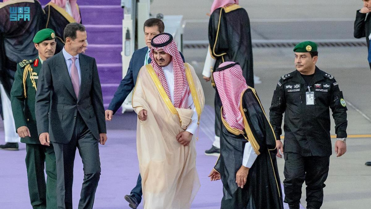 Saudi Arabian officials receive Bashar Al Assad in Jeddah. — Photo courtesy: Twitter