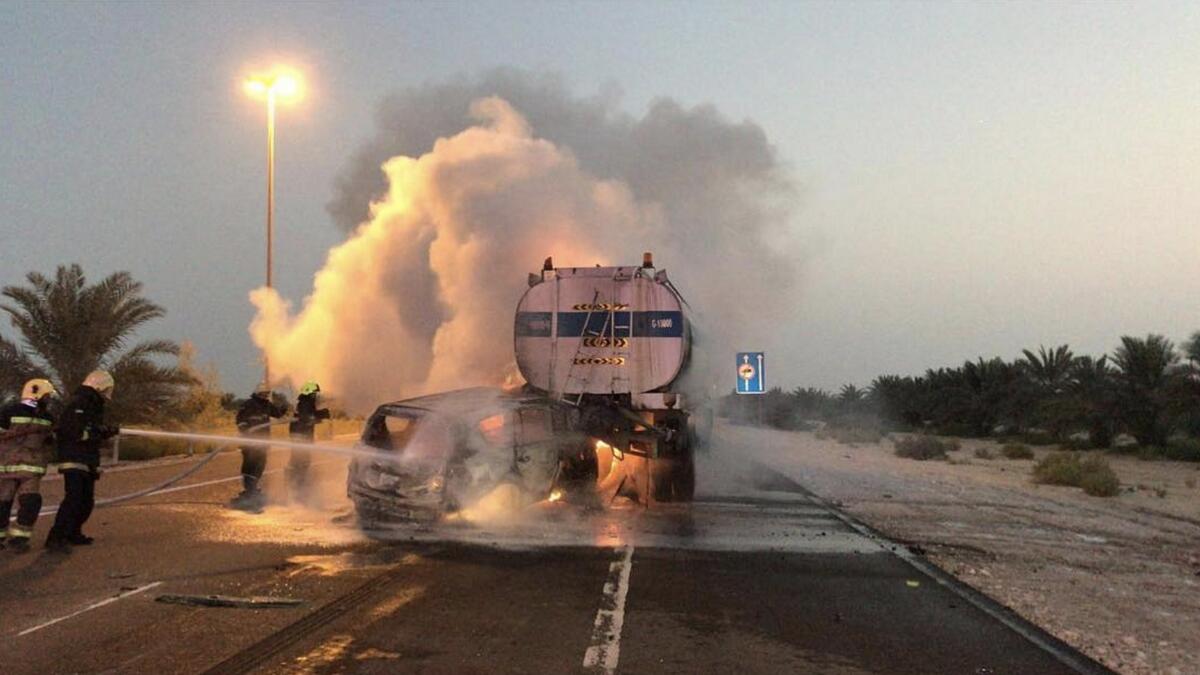 20-year-old crashes SUV into massive water tanker in Abu Dhabi