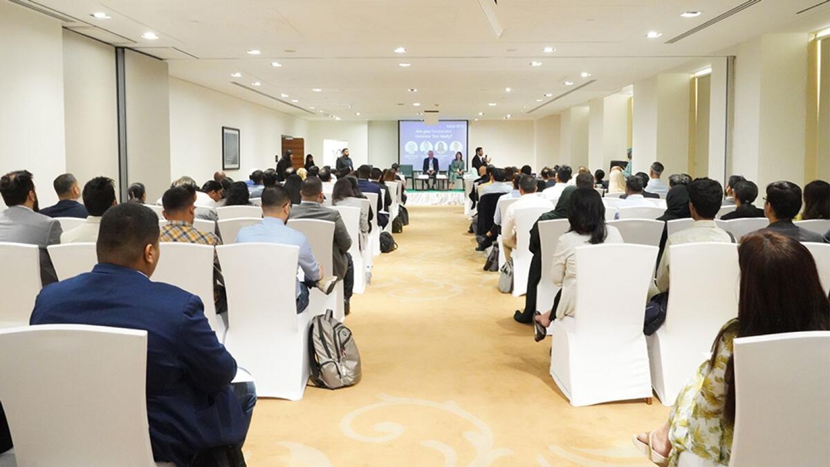 Highlights of Kaplan's Corporate Tax Networking Event in Dubai, featuring Amar Mehra, head of tax at KPME, and leading industry tax experts as panelists.