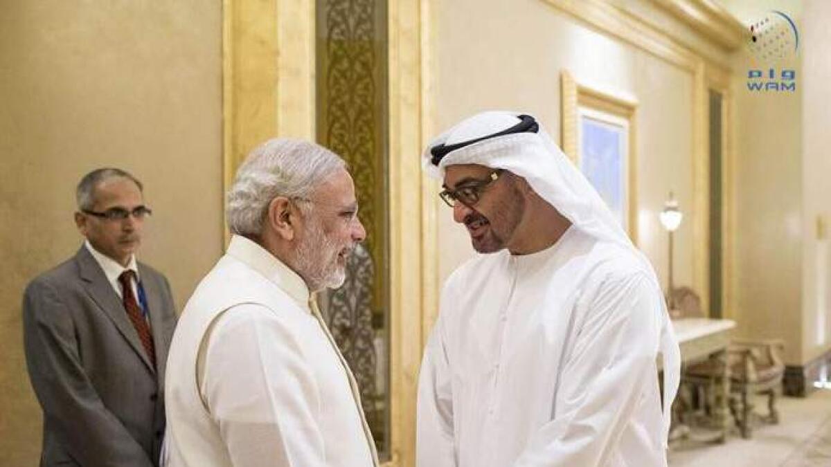 Sheikh Mohamed bin Zayed with Narendra Modi. — Wam file
