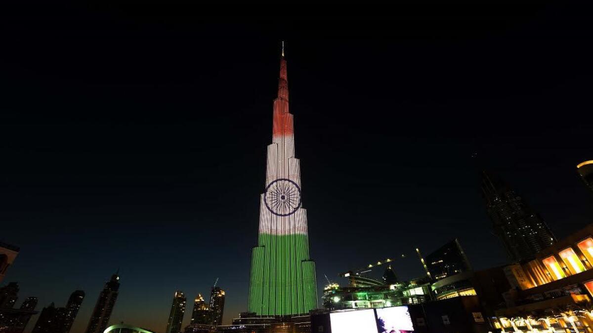Burj Khalifa glows with Indian National flag colours