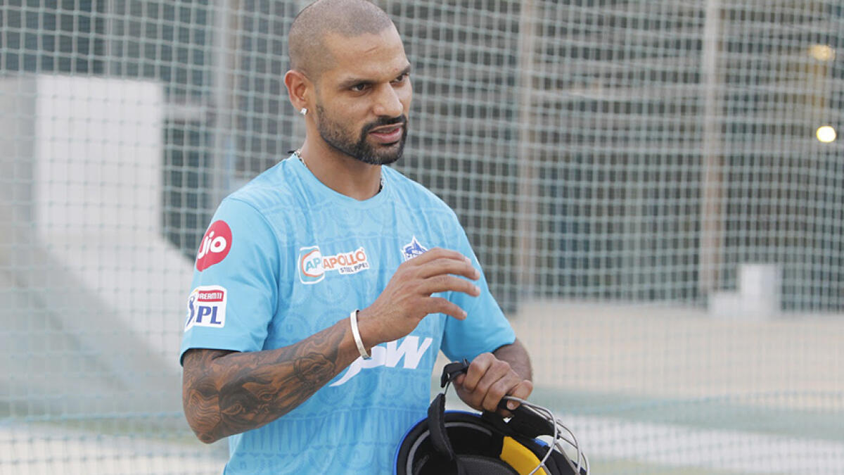 Delhi Capitals' Shikhar Dhawan during the team's first practice session at the ICC Academy ground in Dubai. --Supplied photo