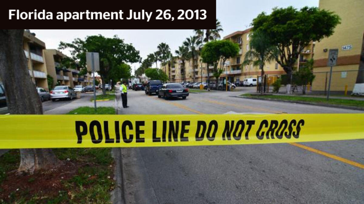 A man goes on a shooting spree at an apartment complex in Hialeah, Florida, killing six people. The shooter is killed by police.