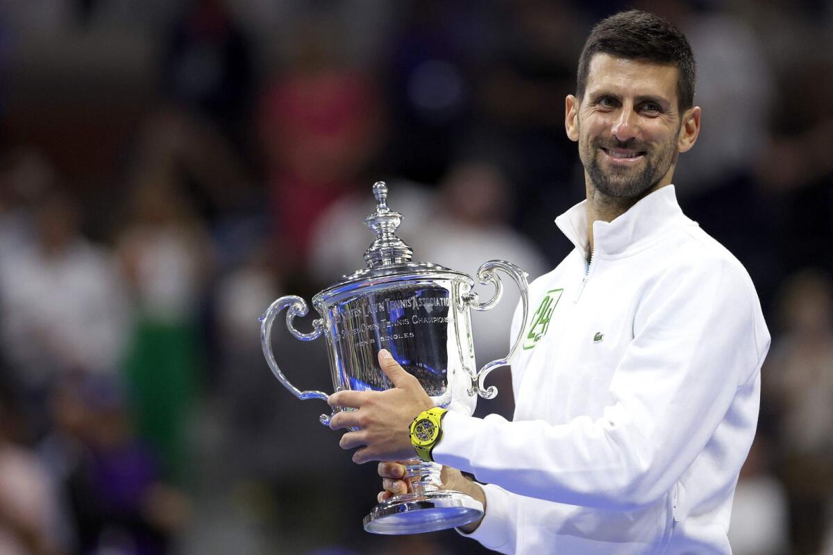 Novak Djokovic of Serbia celebrates after defeating Daniil Medvedev of Russia during their Men's Singles Final match on Day Fourteen of the 2023 US Open. Photo: AFP