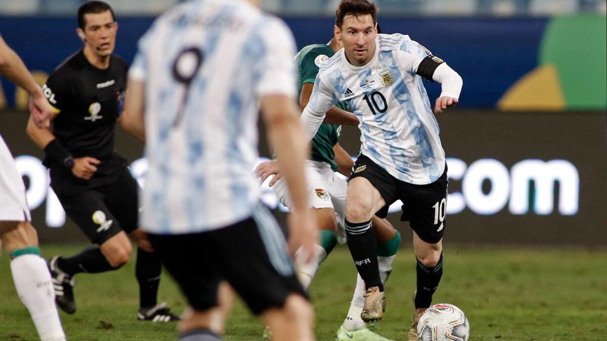 Argentina's Lionel Messi controls the ball during the Copa America match against Bolivia. (AFP)