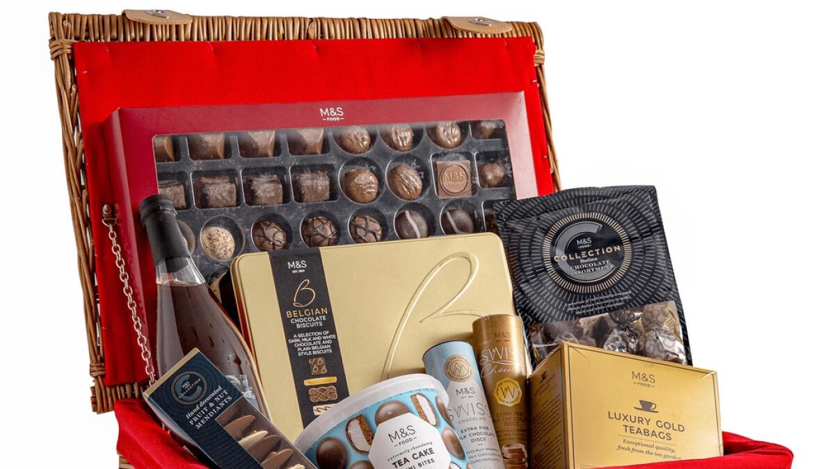 By: M&amp;S. Go all out with this insane choco-hamper from Marks and Spencer. Using premium ingredients and decent ethical and environmental standards,  enjoy a selection of chocolates which are not only 100% Fairtrade, but made of rich cocoa, making it that extra bit special. This whole hamper is Dhs459.On: Right now