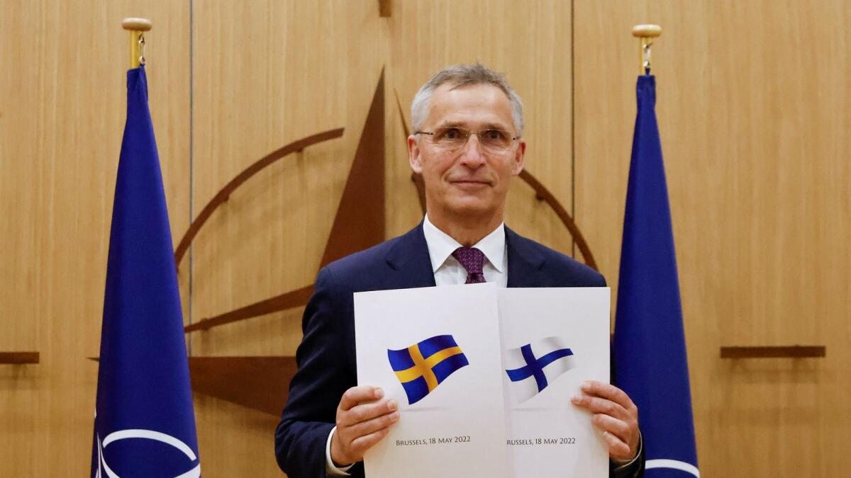 NATO Secretary-General Jens Stoltenberg attends a ceremony to mark Sweden's and Finland's application for membership in Brussels, Belgium, May 18, 2022. REUTERS/Johanna Geron/Pool