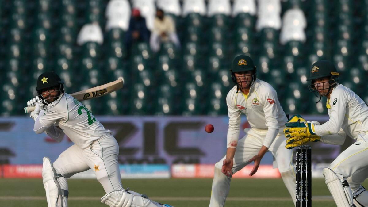 Pakistan's Imam-ul-Haq (left) plays a shot during the fourth day of the third Test. (AFP)
