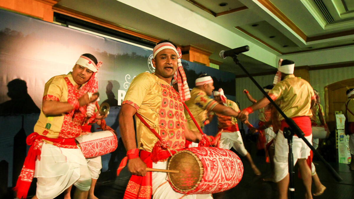 Assemese expats performing tradiditonal Husori dance on the occassion of Assemese New Year in Dubai