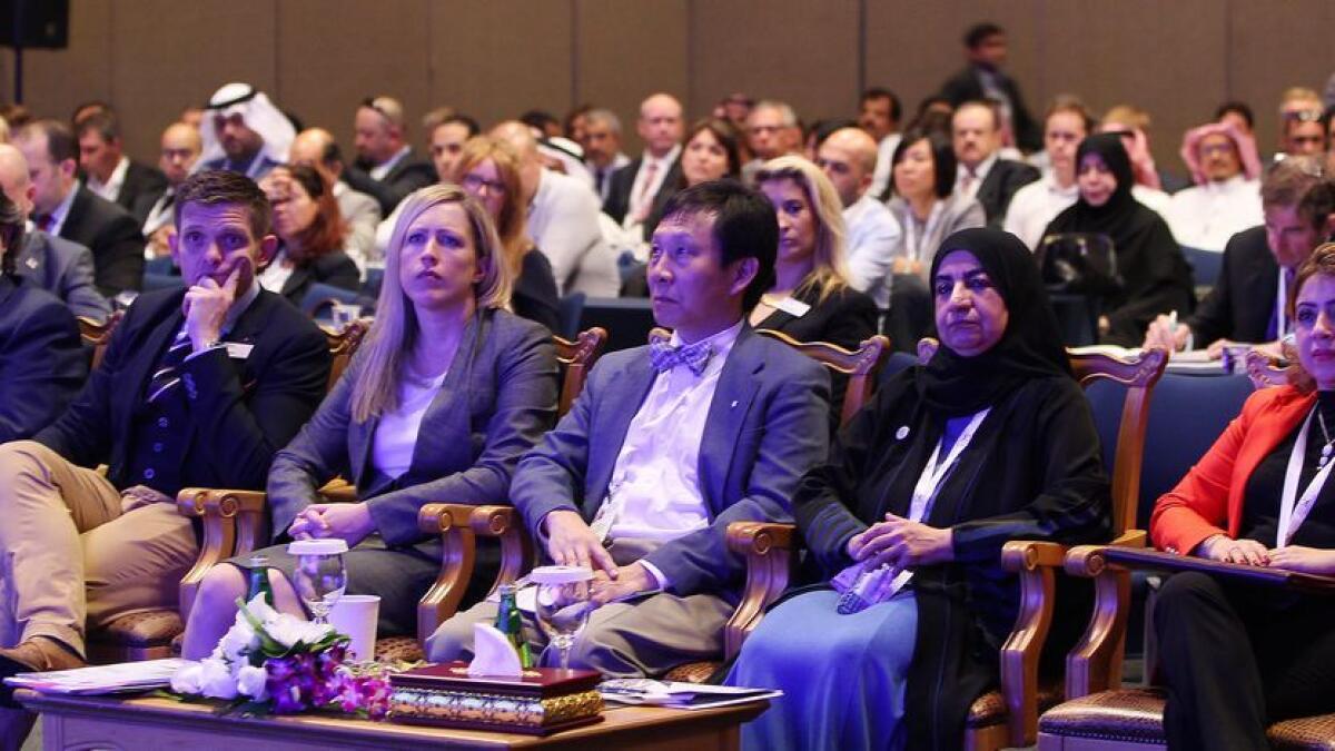 Officials and Delegates during the  Building Healthcare Middleeast at Dubai International Convention and Exhibition Centre.