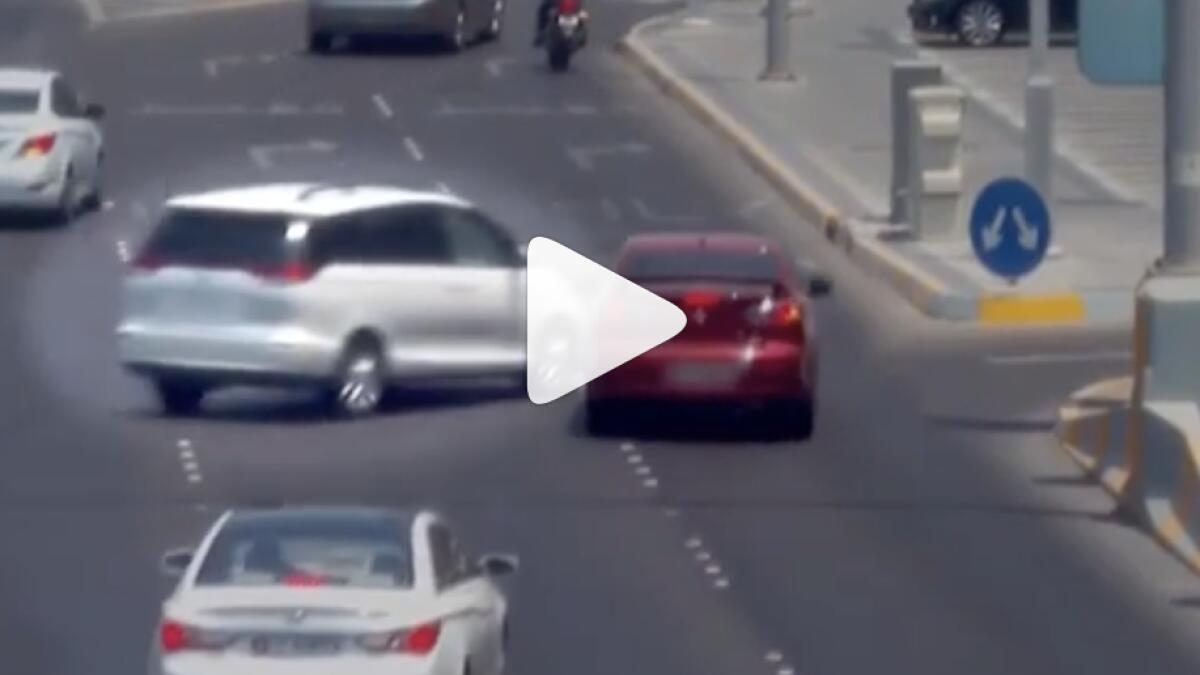 Video: Careless driver jumps lanes, crashes into car in UAE