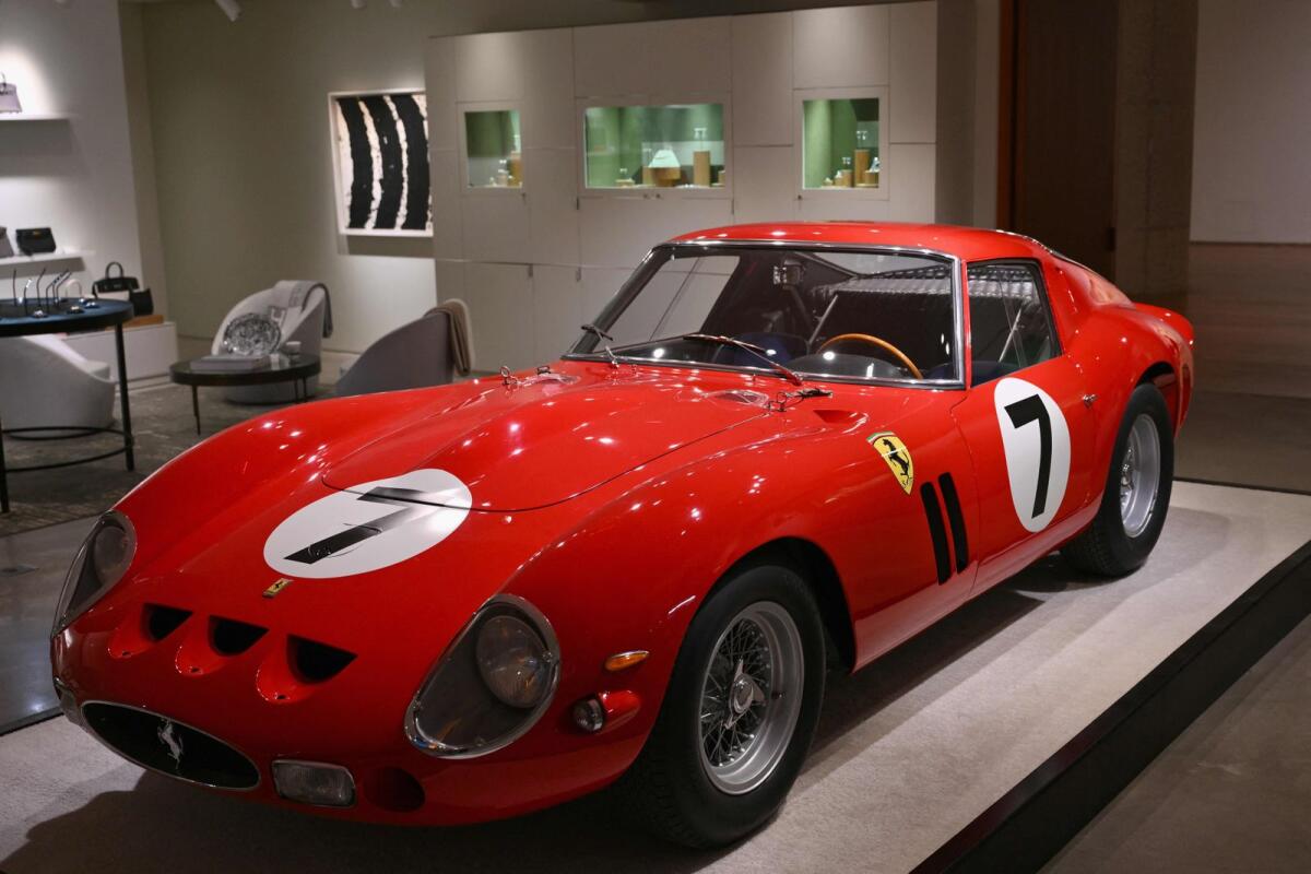 A 1962 Ferrari 250 GTO, the most valuable car ever offered at auction, is displayed during a preview at Sotheby’s in New York on November 2, 2023.  Photo: AFP