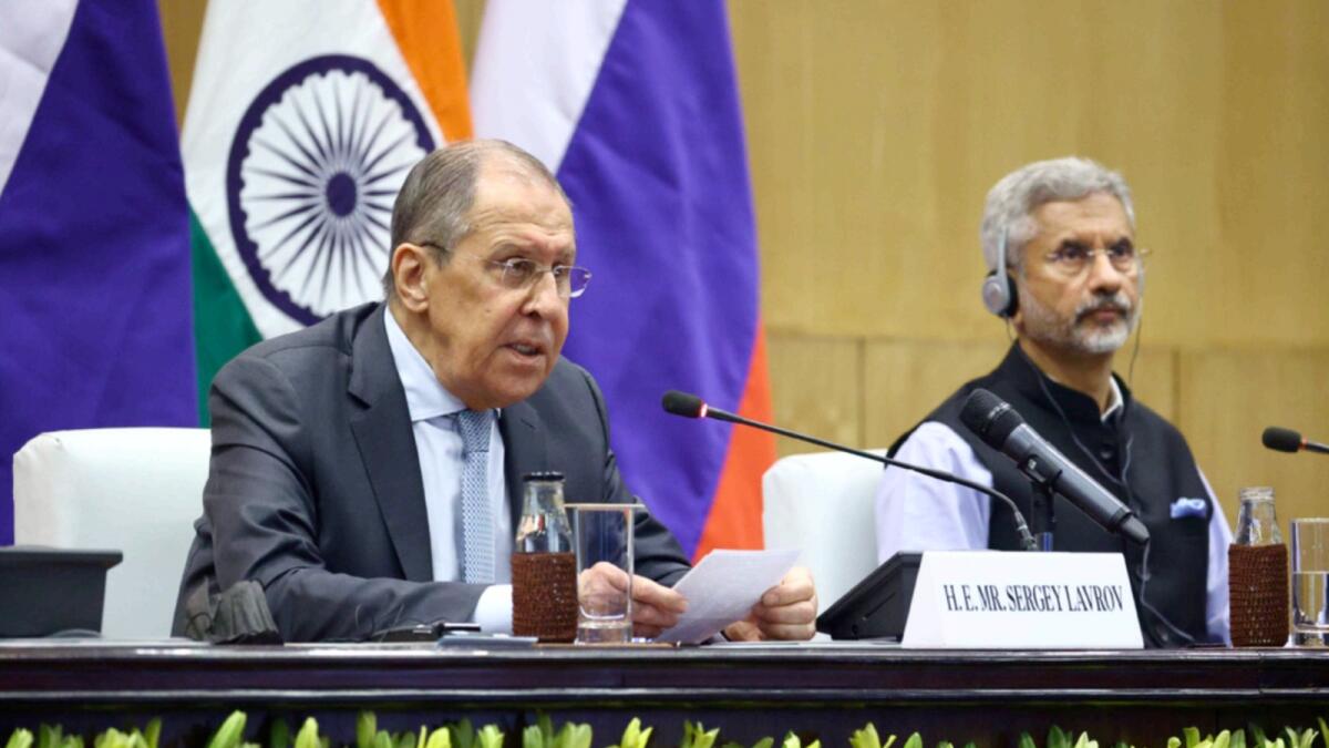 Sergei Lavrov and S Jaishankar in New Delhi on Tuesday. — Reuters