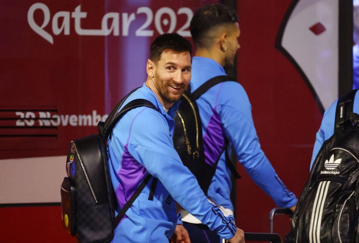 Argentina's Lionel Messi arrives in Doha for the Fifa World Cup in Qatar. (Reuters)