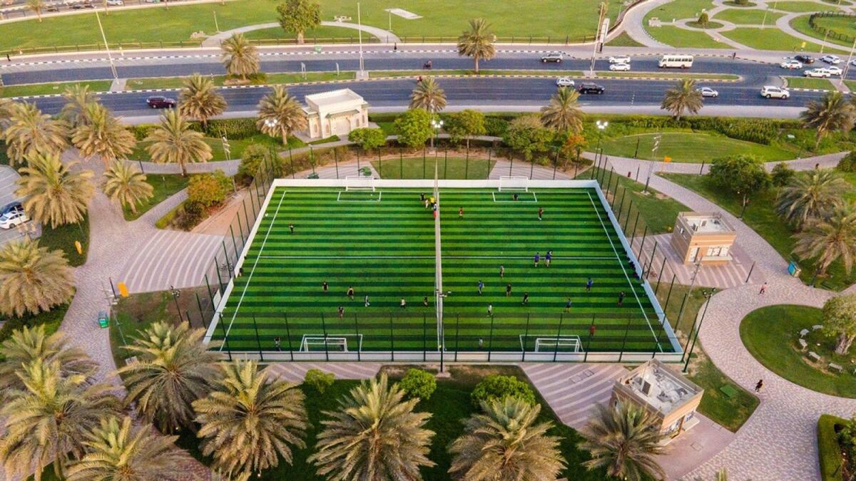 Al Majaz Waterfront’s new 14-player football field. — Supplied photo