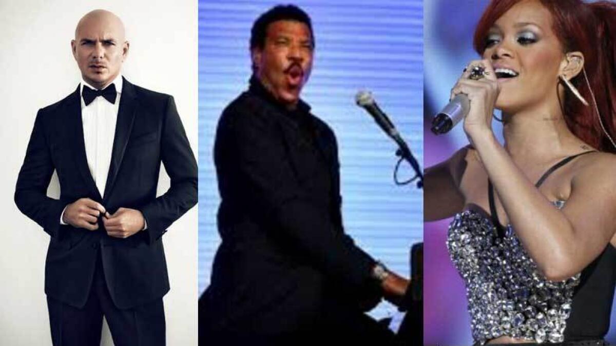 When will Pitbull, Lionel Richie and Rihanna perform in the UAE?