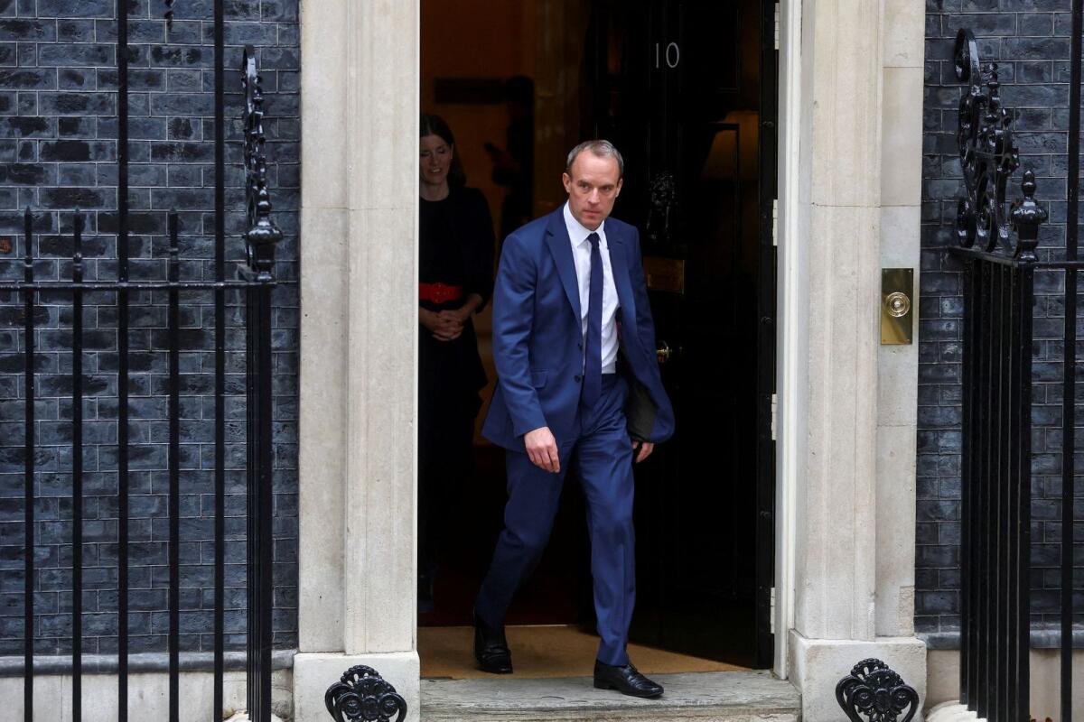 British Deputy Prime Minister and Justice Secretary Dominic Raab exits Number 10 Downing Street, on the day of a cabinet meeting, in London, Britain, October 26, 2022. — Reuters file