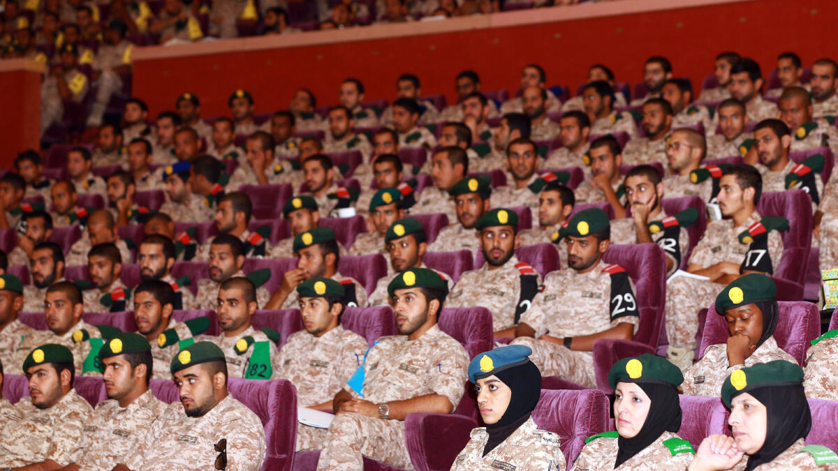 UAE soldiers during Dr Gargash’s lecture at the Armed Forces Officers Club, Abu Dhabi, on Monday.