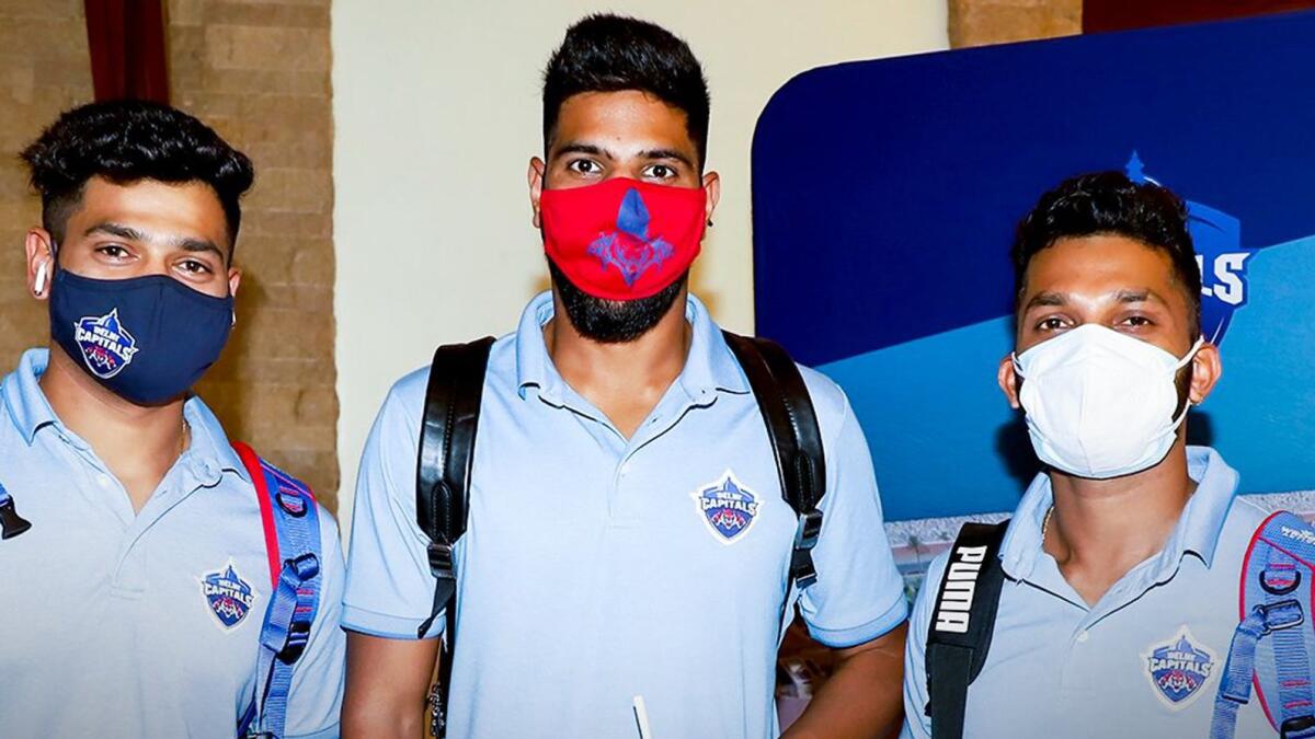 Delhi Capitals players after their arrival in Dubai. — Twitter