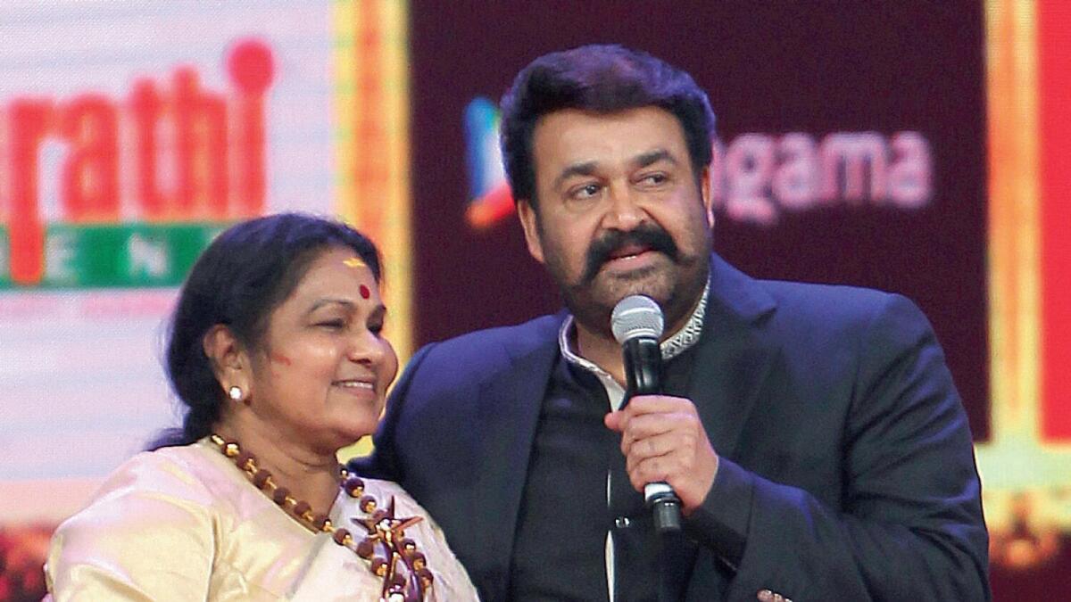Industry veteran KPAC Lalitha (left) with superstar Mohanlal