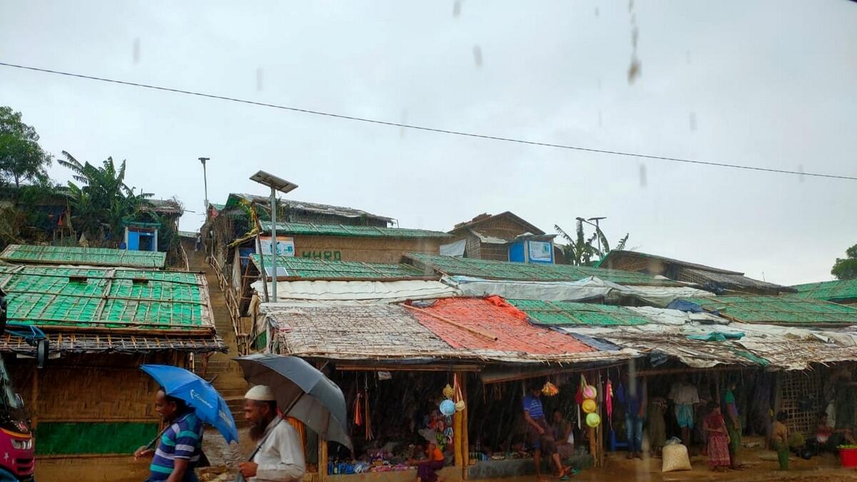 Roofs are seen covered with plastic sheets as part of preparations for Cyclone Amphan, following the outbreak of the coronavirus disease (COVID-19), in Cox's Bazar, Bangladesh May 20, 2020, in this still image obtained from a social media video.