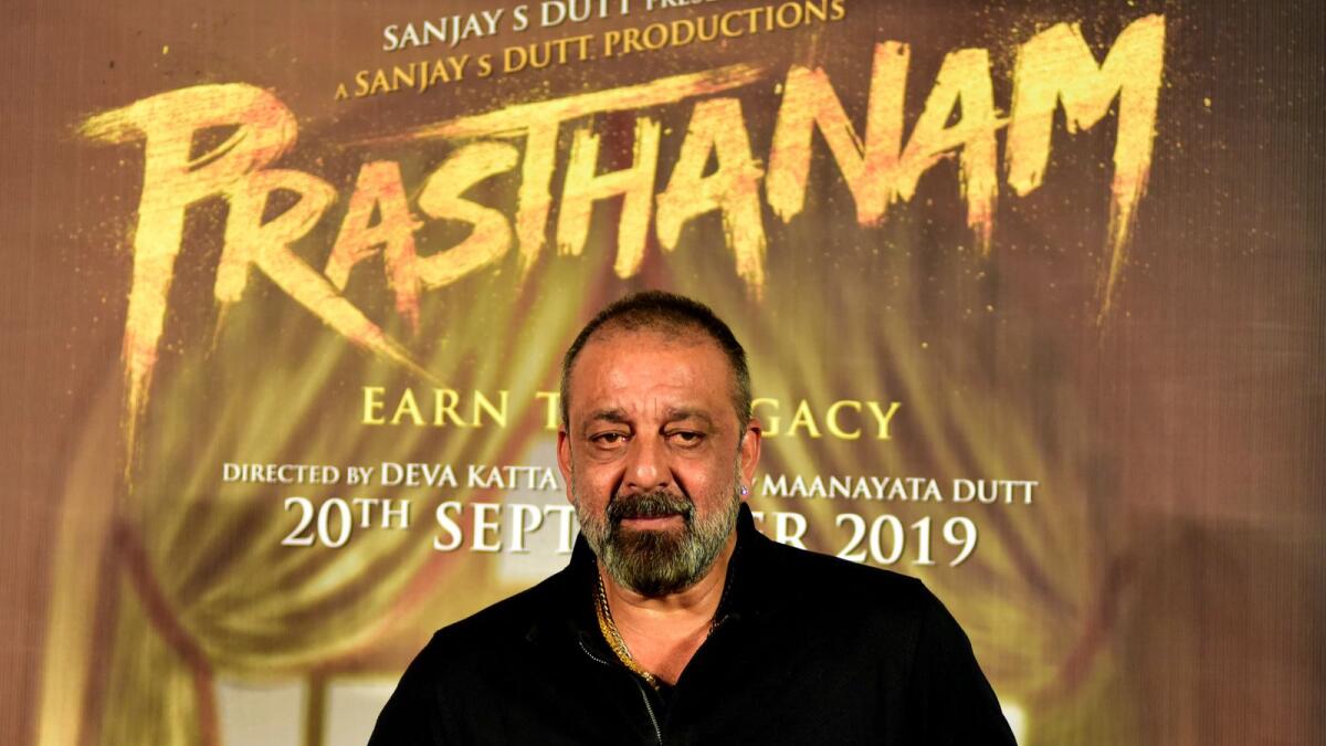 Indian Bollywood actor and film producer Sanjay Dutt looks on during the celebration of his 60th birthday and the launch of the upcoming Hindi movie 'Prasthanam' in Mumbai on July 29, 2019. (Photo by Sujit Jaiswal / AFP)