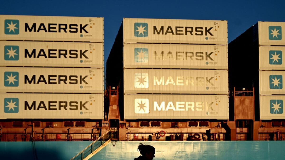 Containers of Danish shipping and logistics company Maersk. — AFP file
