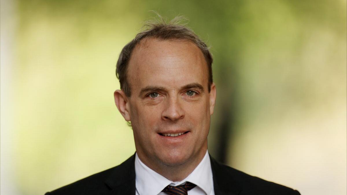 Britain's Secretary of State for Foreign affairs Dominic Raab arrives in Downing Street on Monday. - Reuters