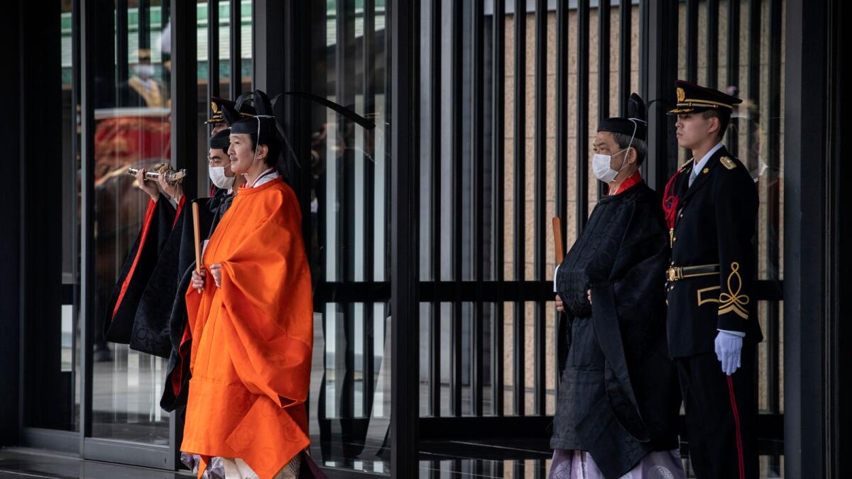 Crown Prince Fumihito leaves the Imperial Palace after being formally declared first in line to the Chrysanthemum Throne during a ceremony in which Emperor Naruhito proclaimed his younger brother ‘crown prince to the people of Japan’  in Tokyo on Sunday.