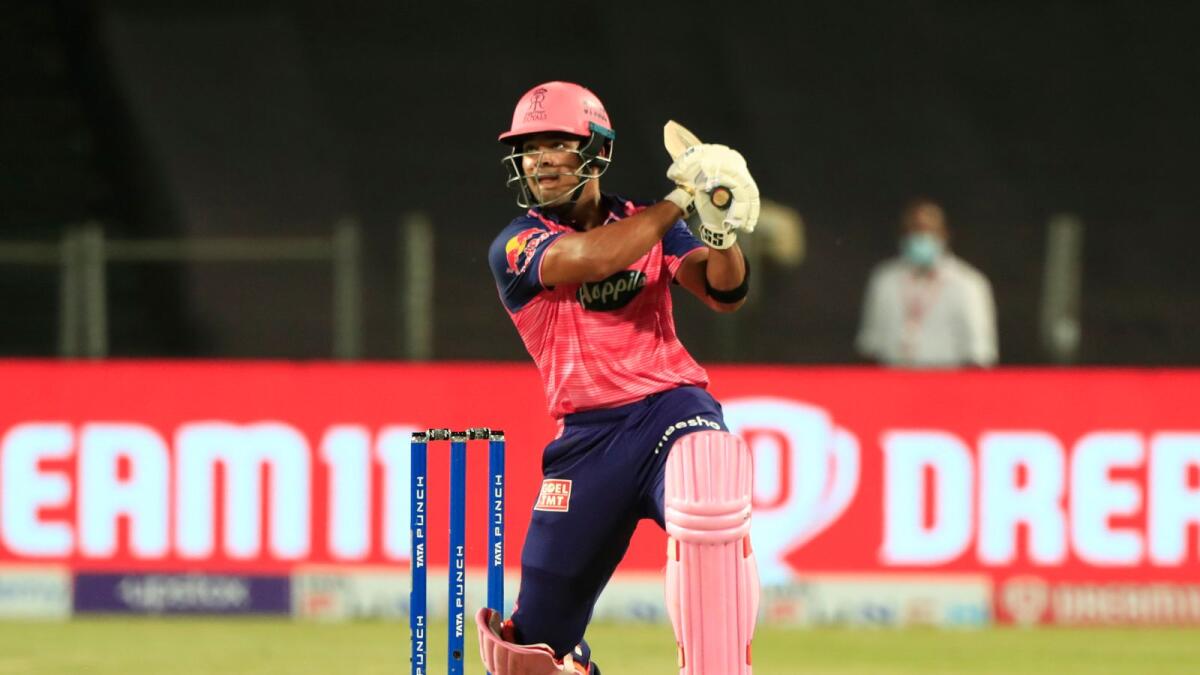Riyan Parag of the Rajasthan Royals plays a shot during the match against the Royal Challengers Bangalore. (BCCI)
