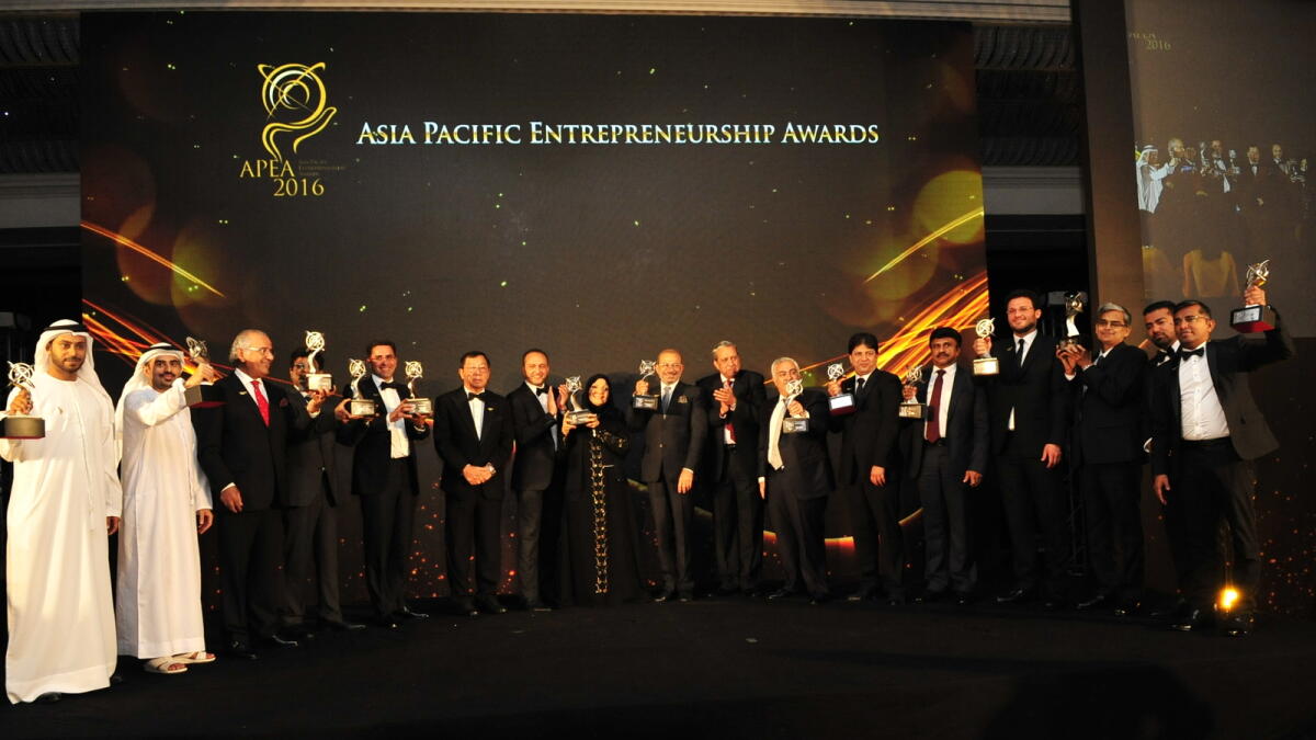 Recepients of Asia Pacific Entrepreneurship Awards 2016 at the event in Dubai. — Supplied photo