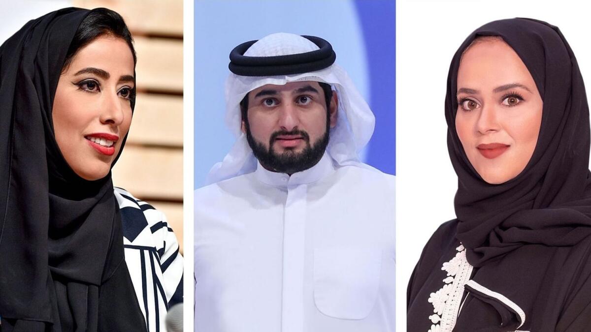 (L-R) Mona Al Marri, Sheikh Ahmed bin Mohammed bin Rashid Al Maktoum and Maitha Buhumaid