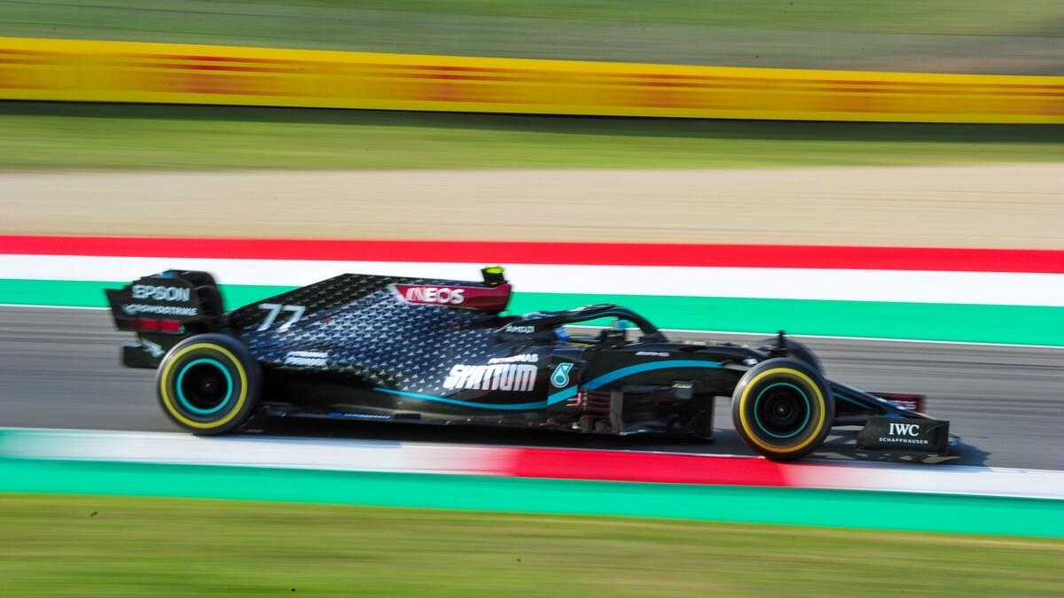Mercedes' Finnish driver Valtteri Bottas drives during the second practice session at the Mugello circuit