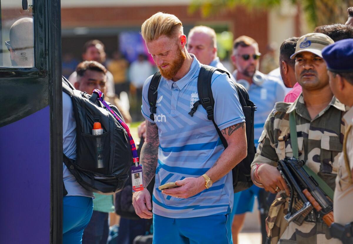 England's Ben Stokes arrives at the Ahmedabad airport ahead of the ICC World Cup opening match against New Zealand. — PTI