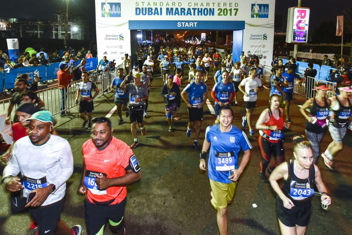 Large number of residents run in iconic marathon events in the UAE. — AFP file
