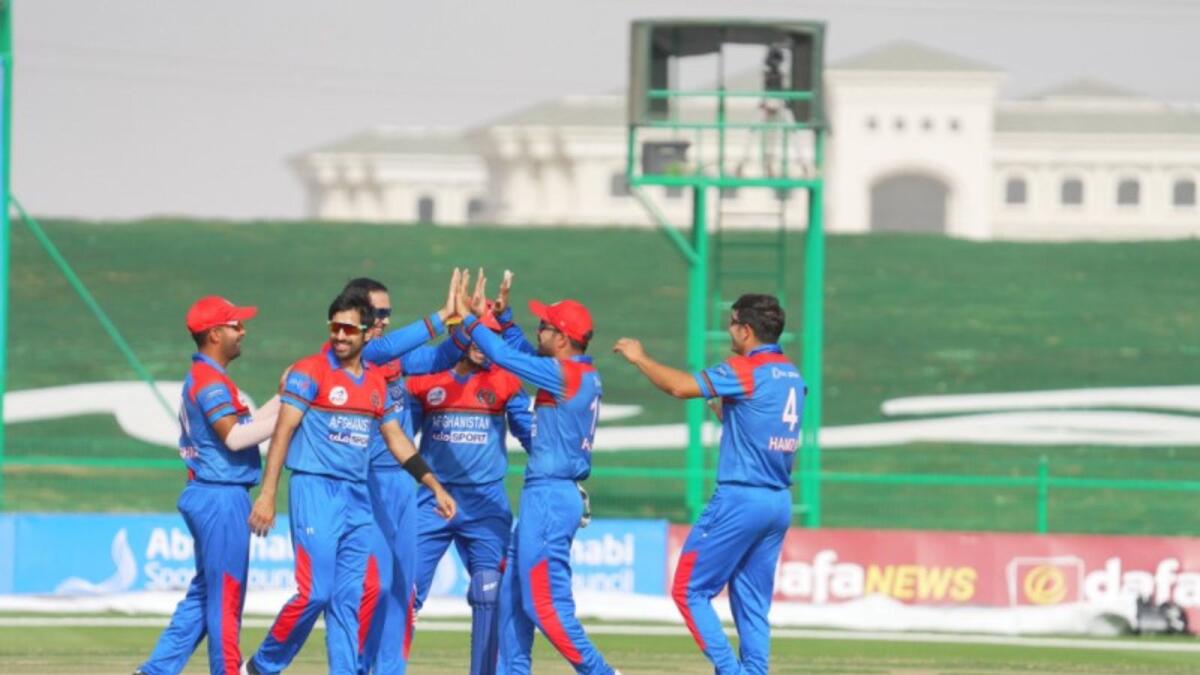 Afghanistan players celebrate a wicket. (ICC Twitter)