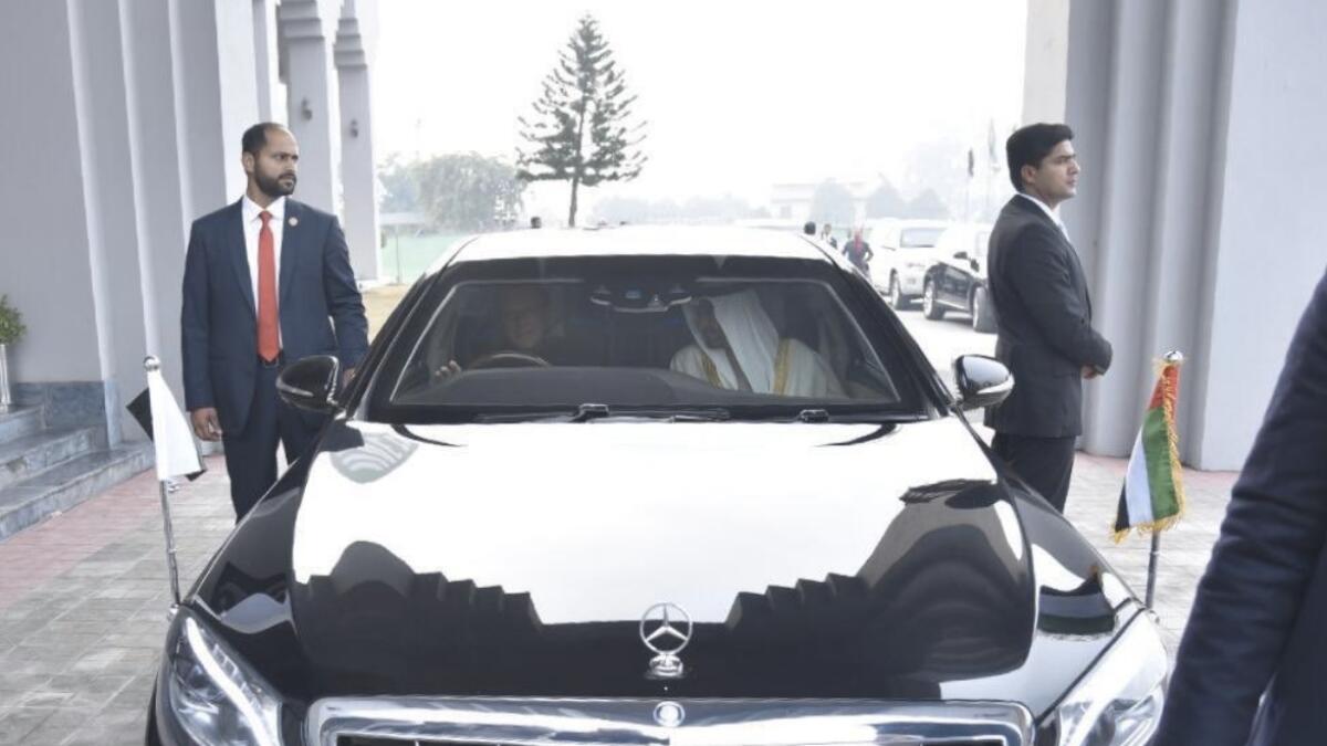 The prime minister himself drove Sheikh Mohamed in a Mercedes to the Prime Minister House, where the meeting between the leaders took place.