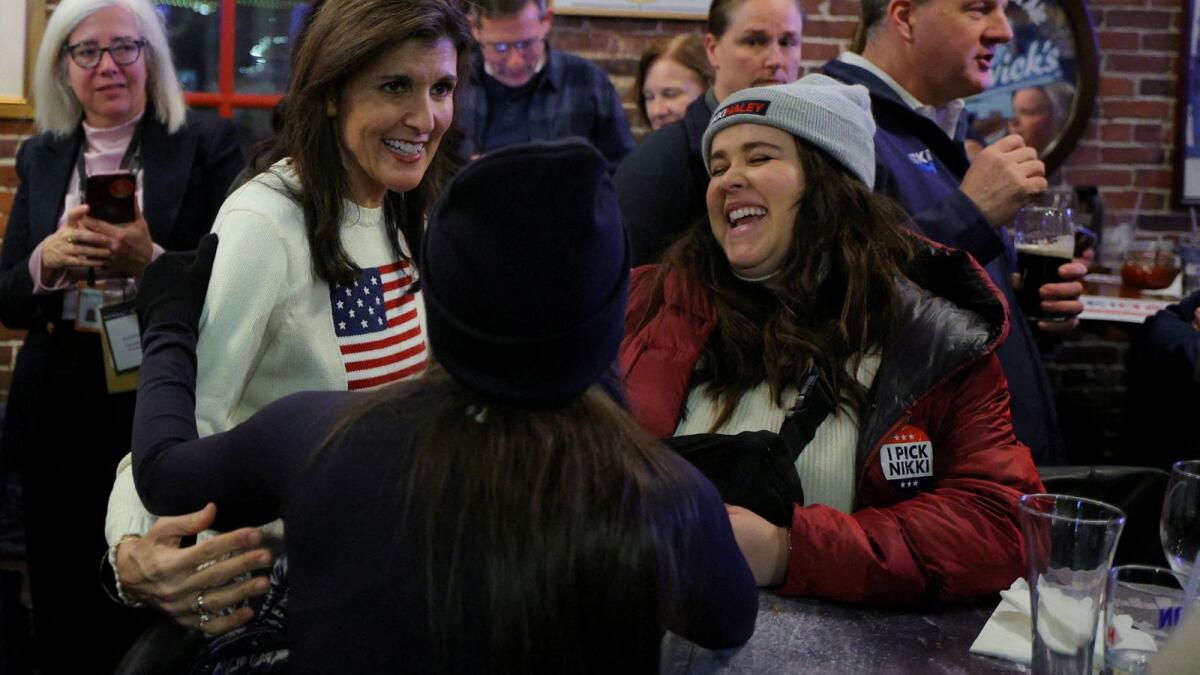 Republican presidential candidate and former US ambassador to the United Nations Nikki Haley makes a campaign stop at the Peddler’s Daughter Irish Bar, ahead of the New Hampshire primary election in Nashua, New Hampshire, US, on January 20, 2024.   — Reuters