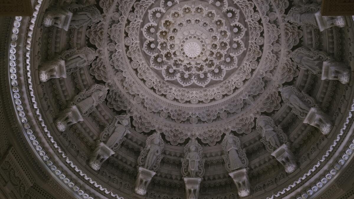 An ornate dome at the BAPS Swaminarayan Akshardham. — AP