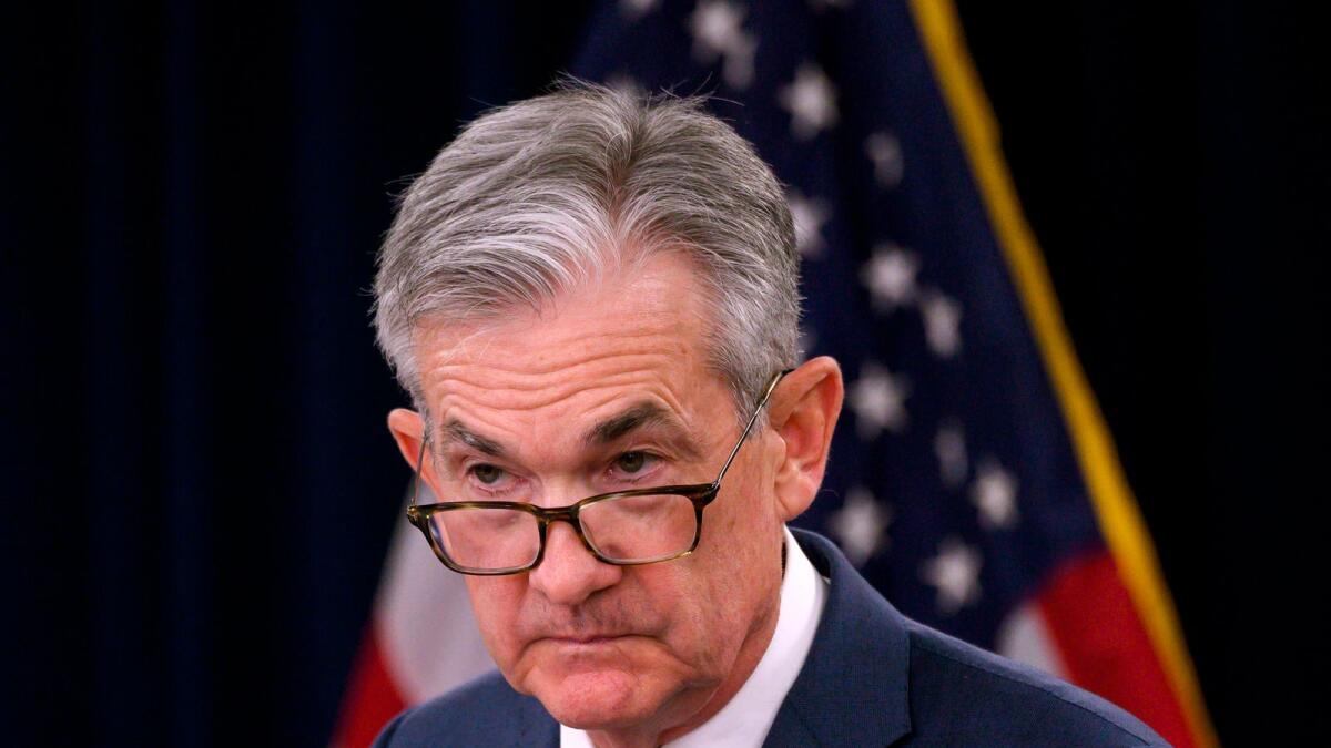US Federal Reserve Chairman Jerome Powell speaks during a press conference after a Federal Open Market Committee meeting in Washington. — AFP file photo
