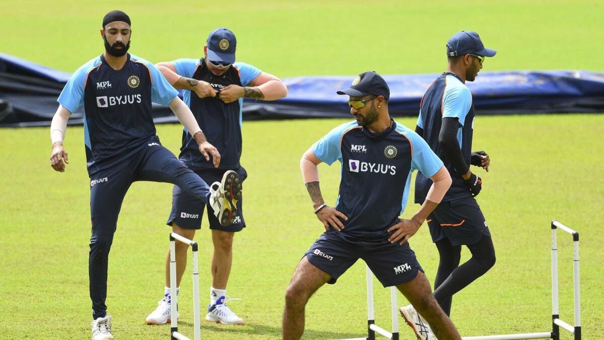 Shikhar Dhawan and his teammates during a training session. — BCCI Twitter