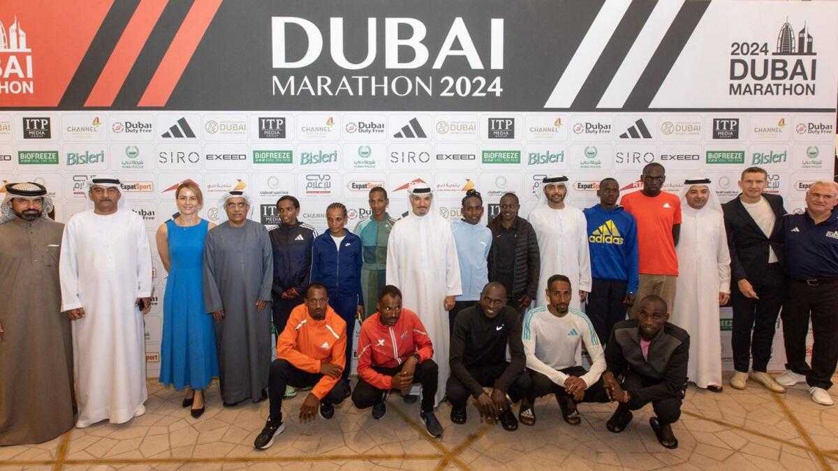 Saeed Hareb (Secretary General of the Dubai Sports Council) and His Excellency Dr Mohammed Al Murr (President of the UAE Athletics Federation) met the elite athletes and other dignitaries at the Dubai Marathon press briefing. - Supplied photo