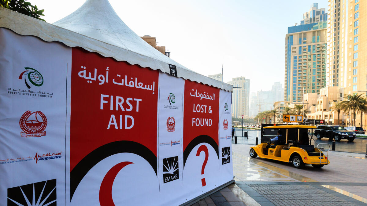 NA301216-NYPREP. First Aid and Lost and Found tents  set up throughout Downtown Boulevard for the New Years day celebration in Dubai. .