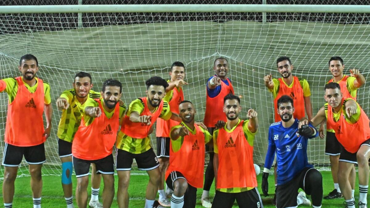Members of the UAE team pose during a training session in Dubai. (UAE National Team Twitter)