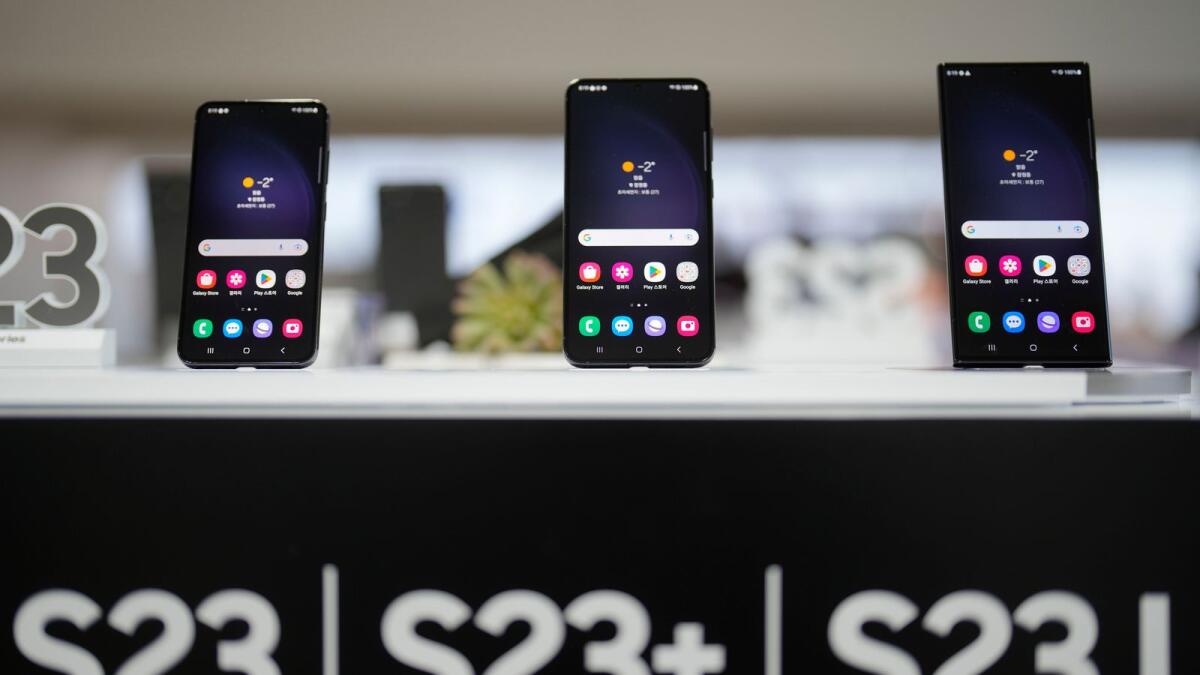 Samsung Electronics' new smartphones Galaxy S23, S23+ and S23 Ultra are seen in Seoul, South Korea. The South Korean tech giant, which unveiled the latest flagship devices in San Francisco a day earlier, will offer the three variants for sale from February 17. — AP